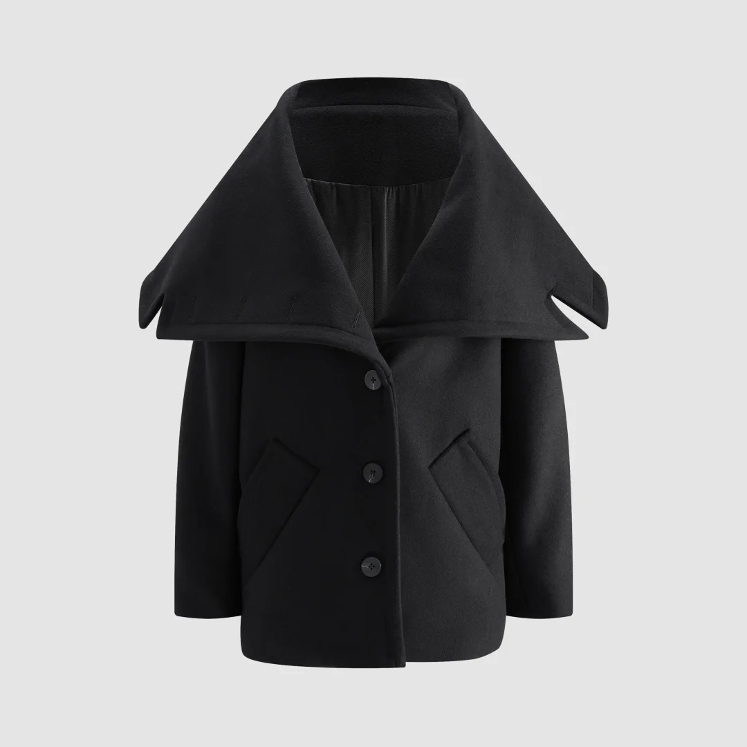 Women's long-sleeved short woolen coat with front button closure - a loose and versatile winter 2026 style short coat