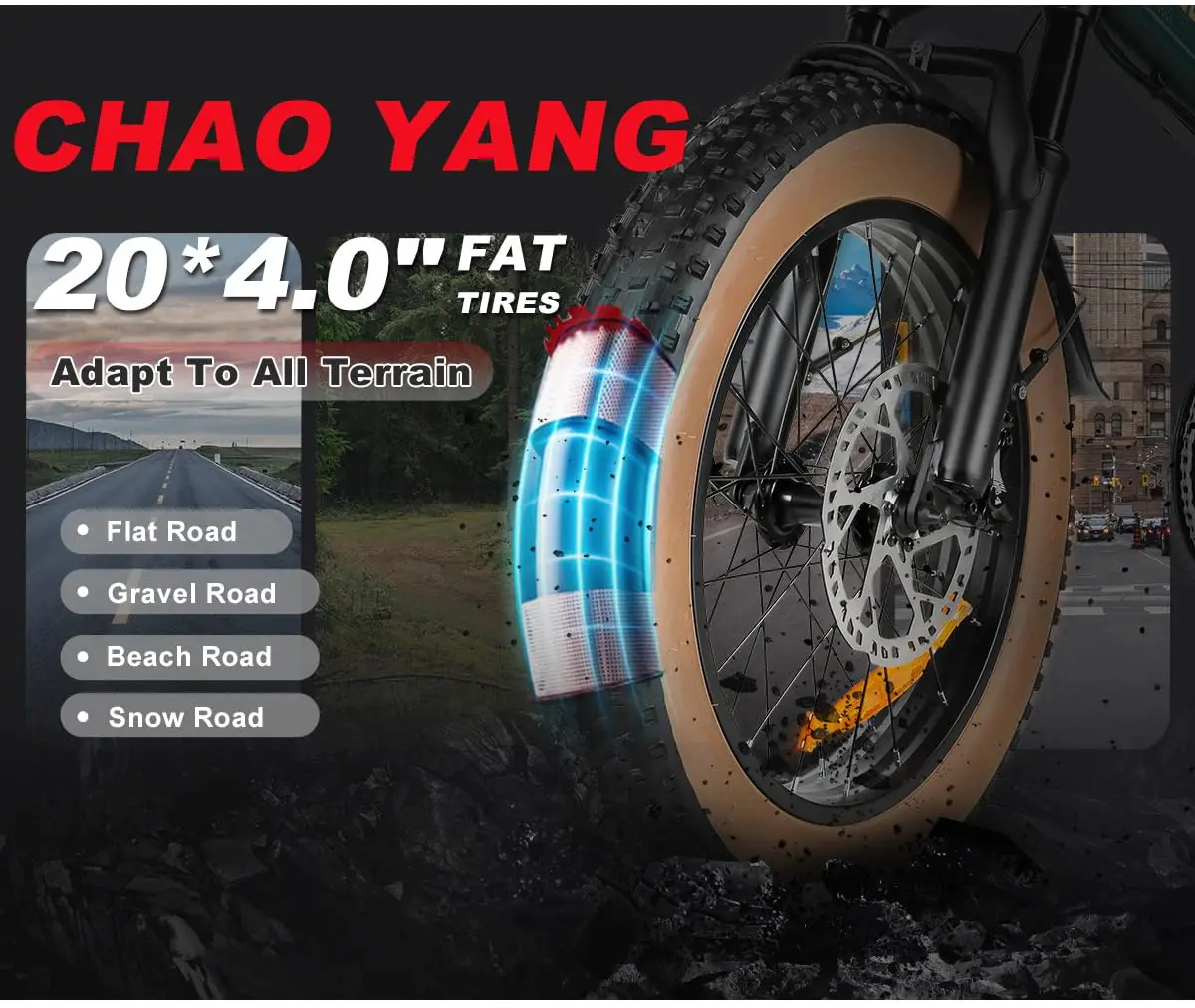 48V 1000W 28MPH Electric Bicycle Built-in Battery 15AH All-terrain EBike with Basket 20-inch Fat Tire Folding Snow Electric Bike