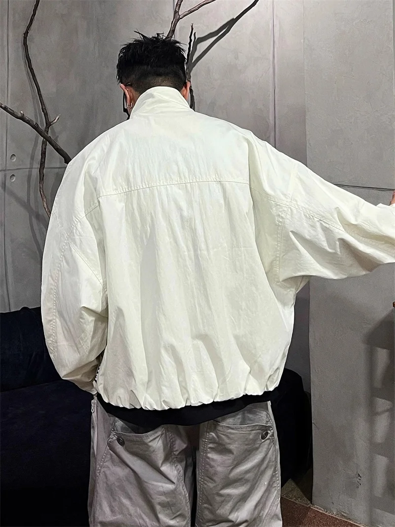 

Fall Winter American Trendy Brand Men's Outdoor Flight Jaet Knife ape Stand Collar Casual Sle Pure Color Outerwear