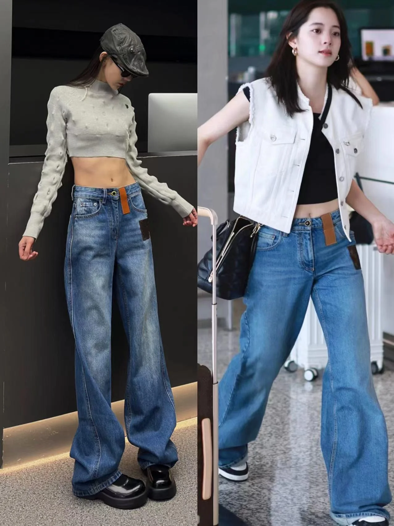 

High Waist Straight Leg Jeans Women's Leather Tag Wide Leg Pants Autumn Early High Waist Denim Straight Cut Women's Trousers