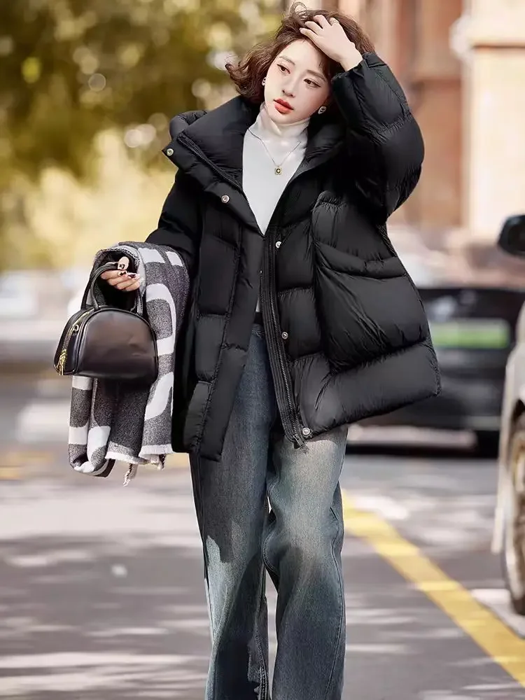 Puff Down Jacket Women's Winter Jacket Padded New Outerwear Hooded Versatile Loose Padding Thickened White Duck Down Warm Coat