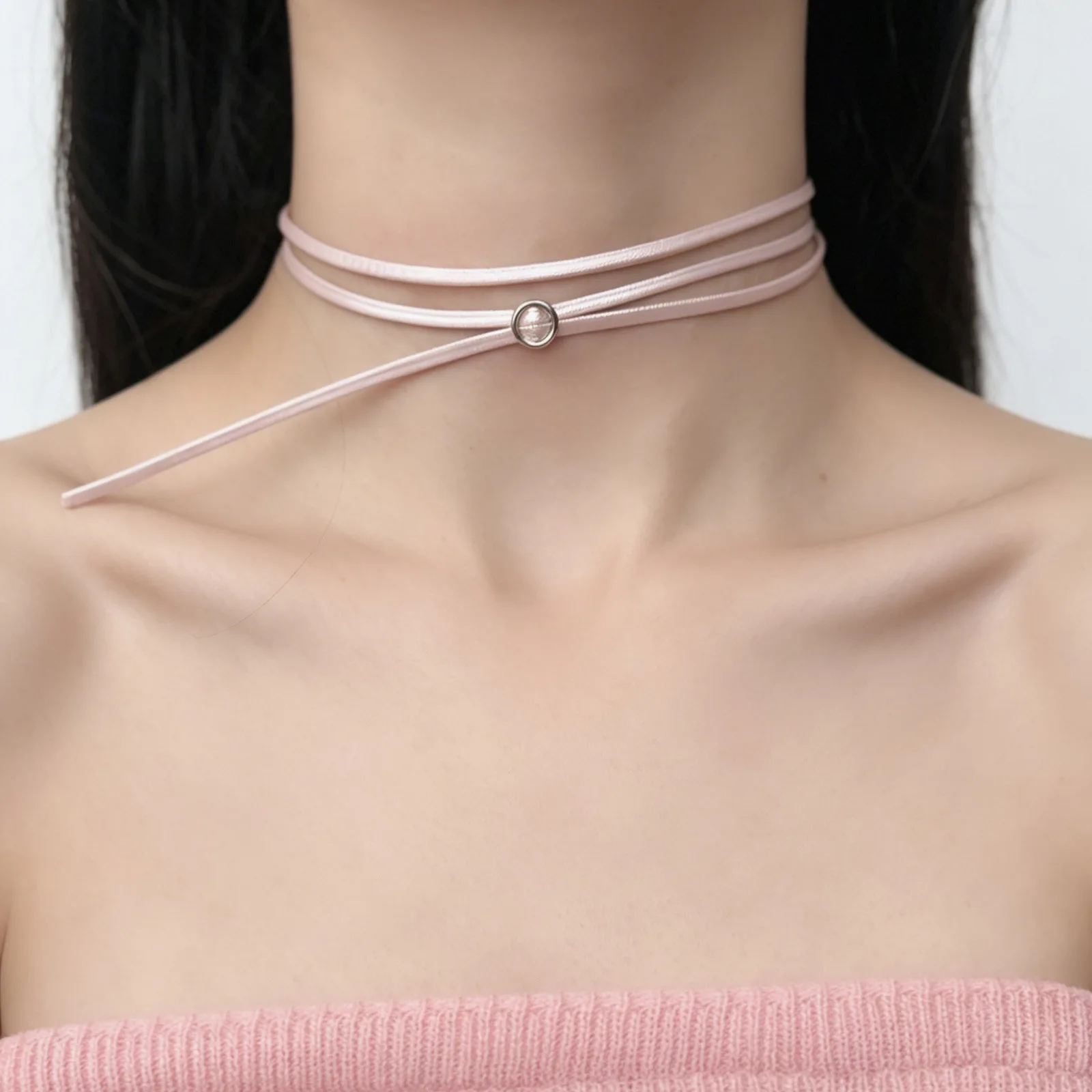Choker Star Beaded Pink Pendant Adjustable Lightweight Sturdy Alloy Necklace Cool Sweet Versatile for Women Office Casual