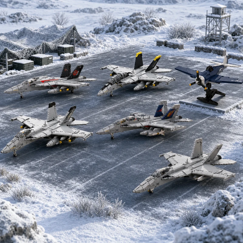 set-di-blocchi-da-costruzione-snowy-air-base-kit-diorama-aereo-militare-da-combattimento-e-velivolo-a-elica-collezione-modellini-guerra-invernale-fai-da-te