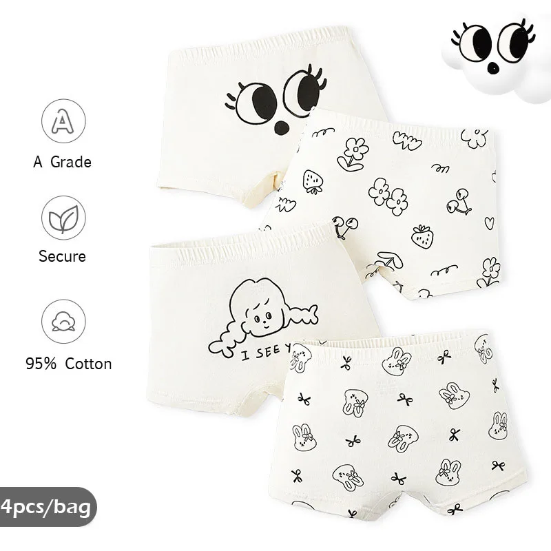 Newest Girls' Underwear Cute Bunny Flowers Pattern Underpants Cotton Shorts Kids Briefs Panties 4pcs/pack