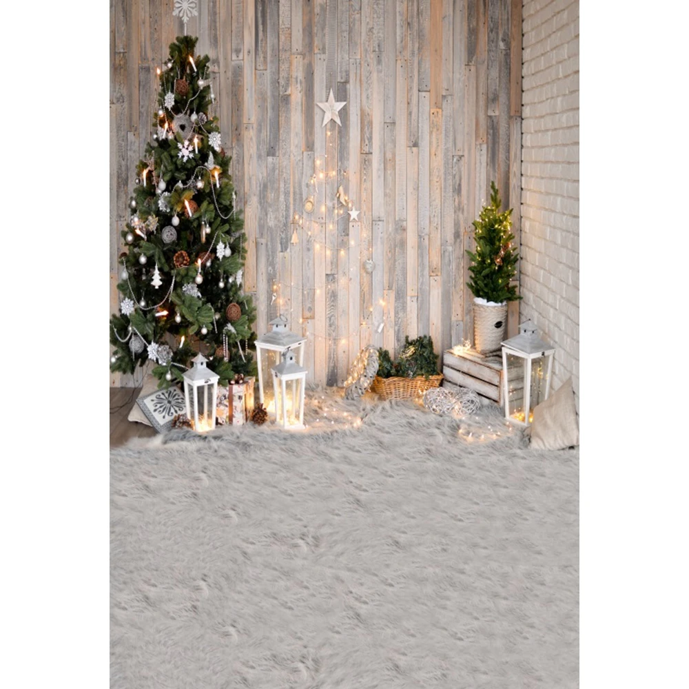 Winter Christmas Backdrop for Photography Candle Xmas Tree Fireplace Wood Floor Kid Family Party Photocall Photo Background