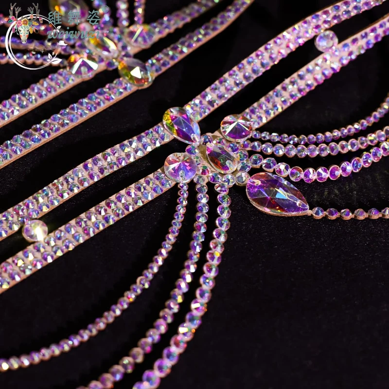 Mode Buikdansen Prestaties Taille Keten voor Dames Handgemaakte Senior AB Stenen Kwastje Riem Competitie Accessoires Riemen