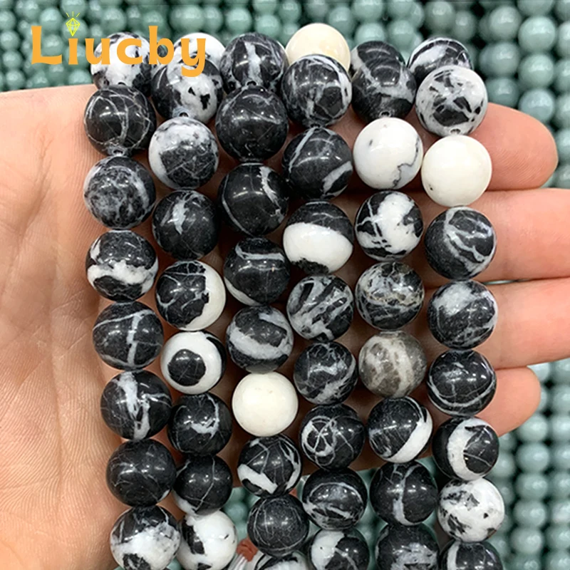 

Natural Black and white zebras Stone Smooth Handmade Beads For Jewelry Making DIY Earrings Necklace15" Wholesales 4/6/8/10/12mm