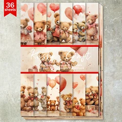 36 Sheets A5 (Love Balloon Cute Bear) Clipping Thin Paper For Bullet Diary, Junk Magazine, Greeting Card Background