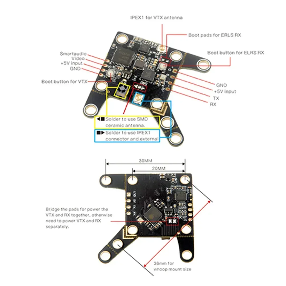 โมเดล2in1 elrs fyujon ในตัว elrs 2.4GHz และ5.8GHz 48CH เปิดการส่งภาพ vtx สำหรับโดรน RC FPV