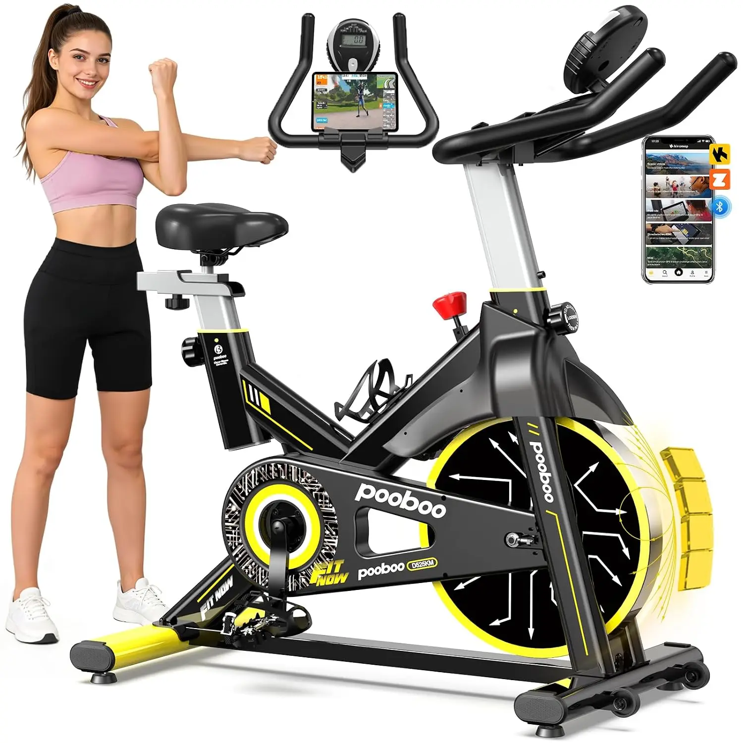 Magnetic Exercise Bike for Home,Low Noise Cycling Bike with App & Tablet Mount,Adjustable,350lbs Capacity, Customized