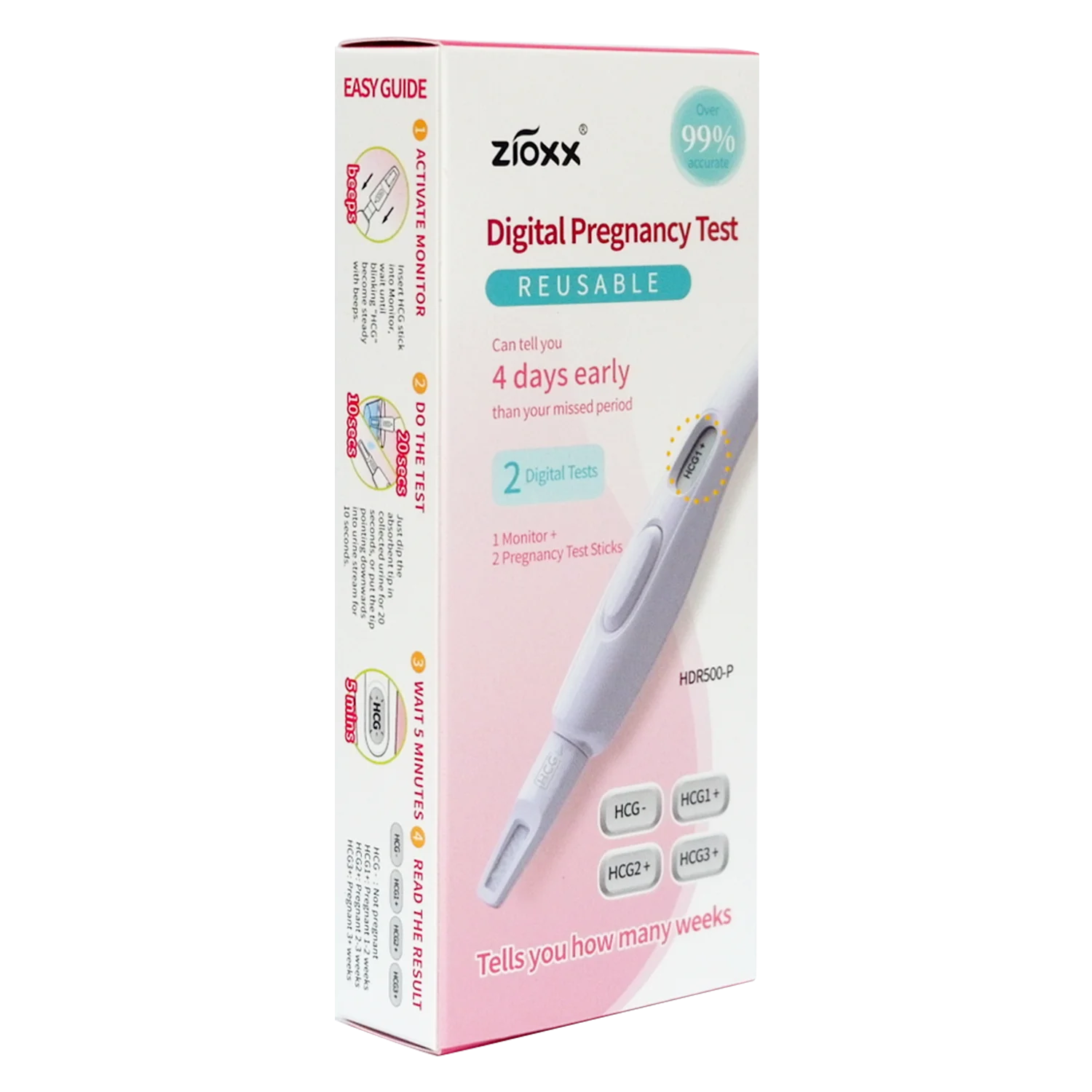 Zioxx  Reusable Digital Early Result First Response Pregnancy Test Kit Set with Smart Weeks Indicator for woman