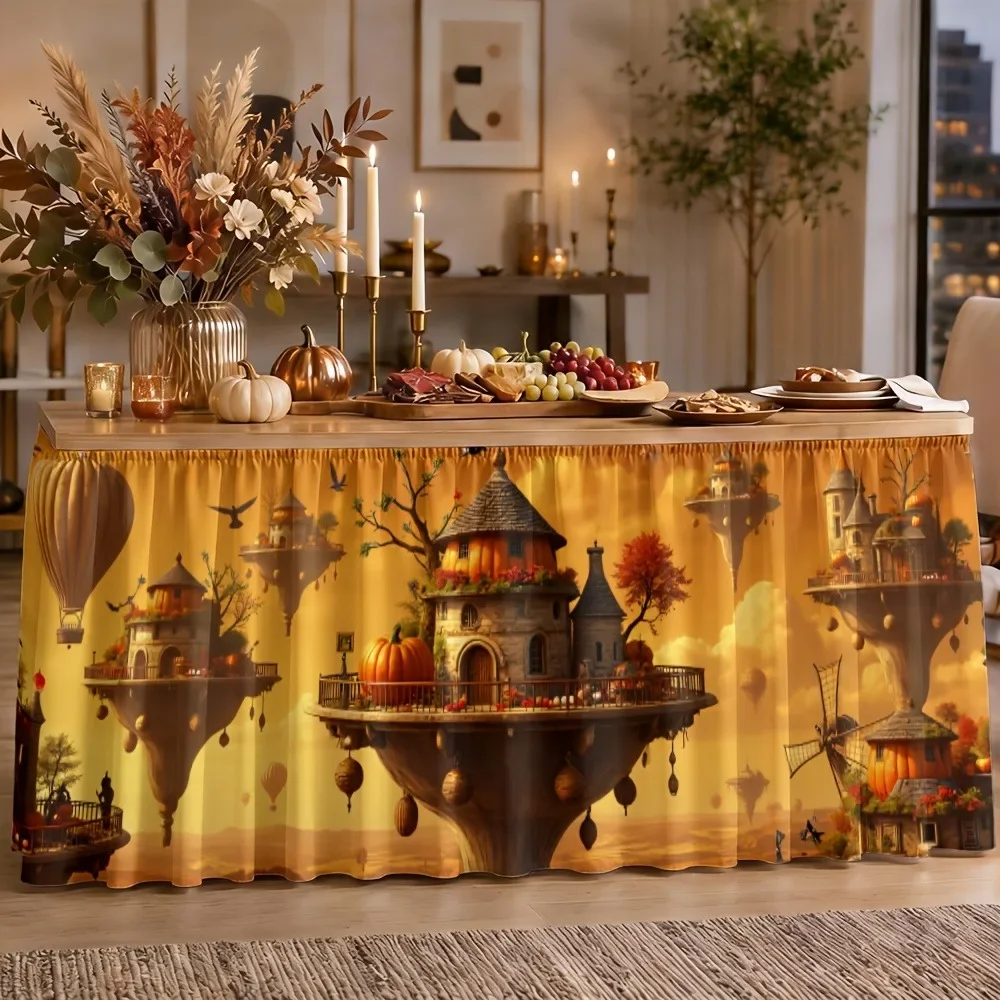 1 piece of party table skirt - Dream Floating Island Table Skirt - Polyester Fantastic Fantasy Steam Punk