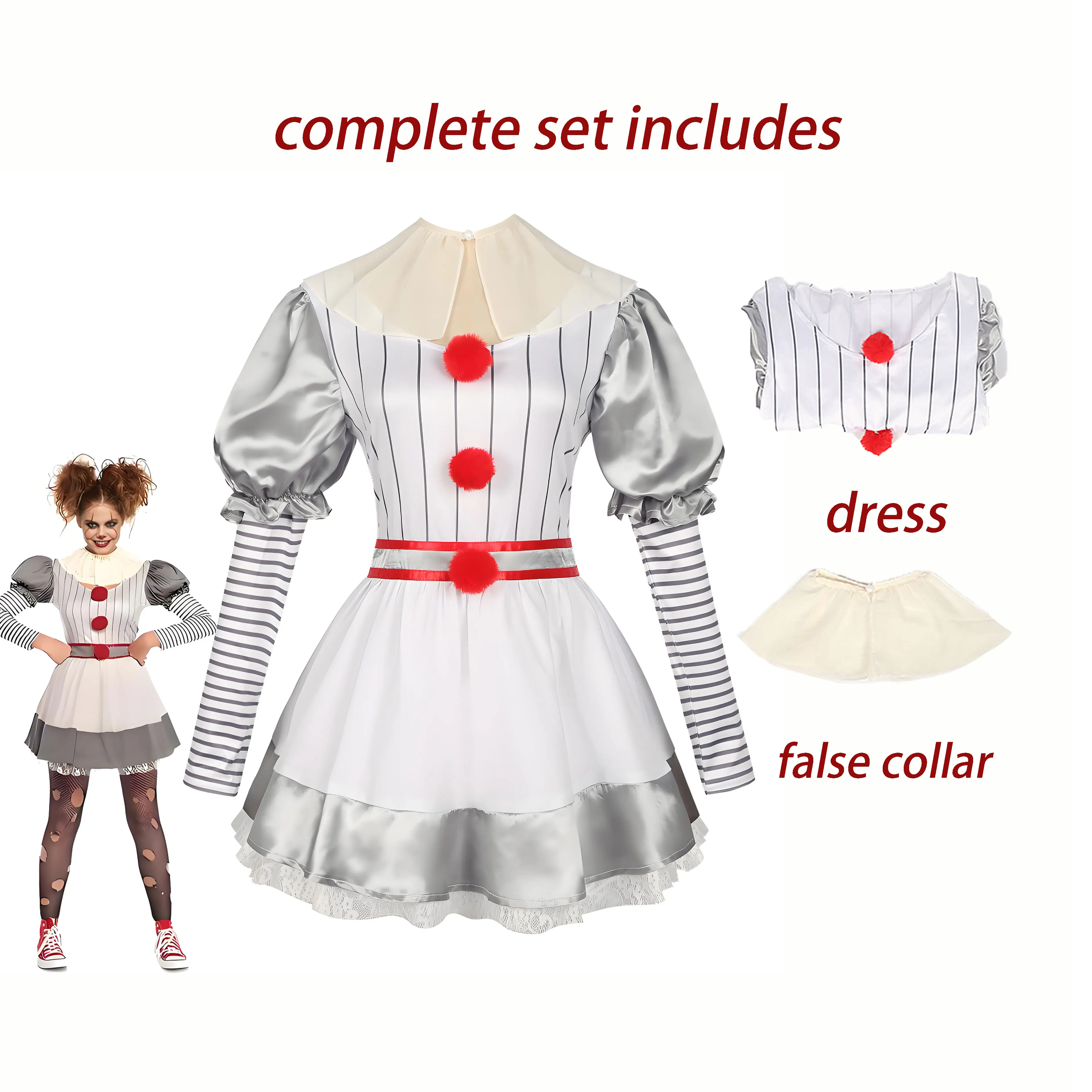 Film-Joker-Pennywise-Cosplay-Kostüm Genderswap Halloween-Horrorkostüm Fantasy-Kostüm Karnevalsparty-Set
