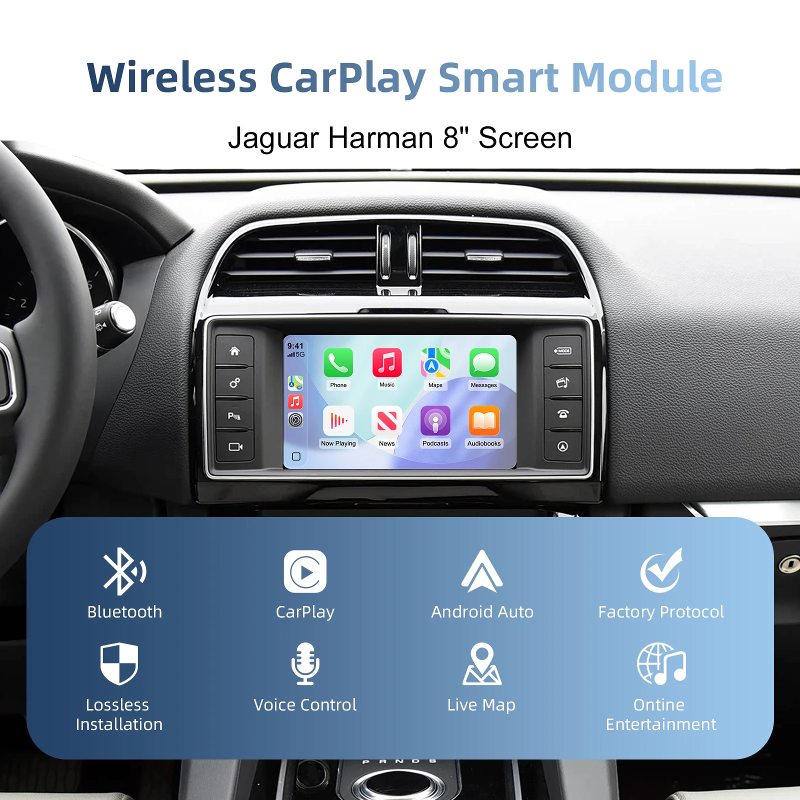 Wireless CarPlay Android Auto Retrofit Kit Box CarPlay Interface OEM Screen Upgrade Decoder Box for Jaguar XE XFL F-Type F-Pace view 3