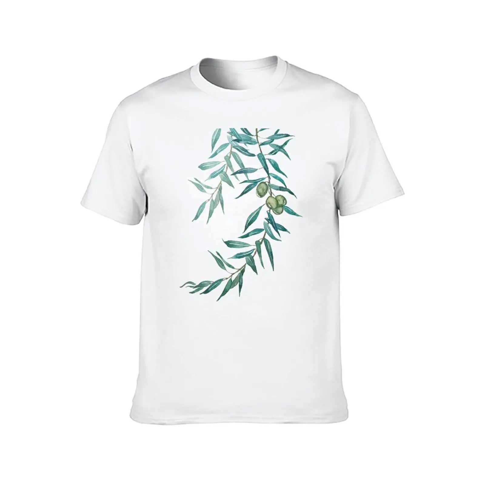 green olive leaf watercolor painting T-Shirt t shirts for man graphic funny anime t shirts oversize T-Shirt