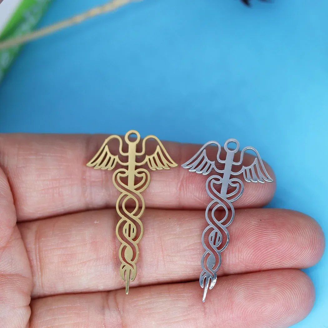 

3Pcs Stainless Steel Angel Wings Caduceus Health Pendant Charms For Jewelry Making Earrings Findings W.H.O Sign DIY Accessories