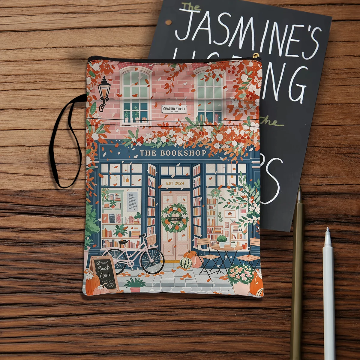 Book Cover With zip With Zipper Double Sided Printing Tarot Book Bag The Streets In Autumn Storage Bag Daily Use Pen Bag Pen bag