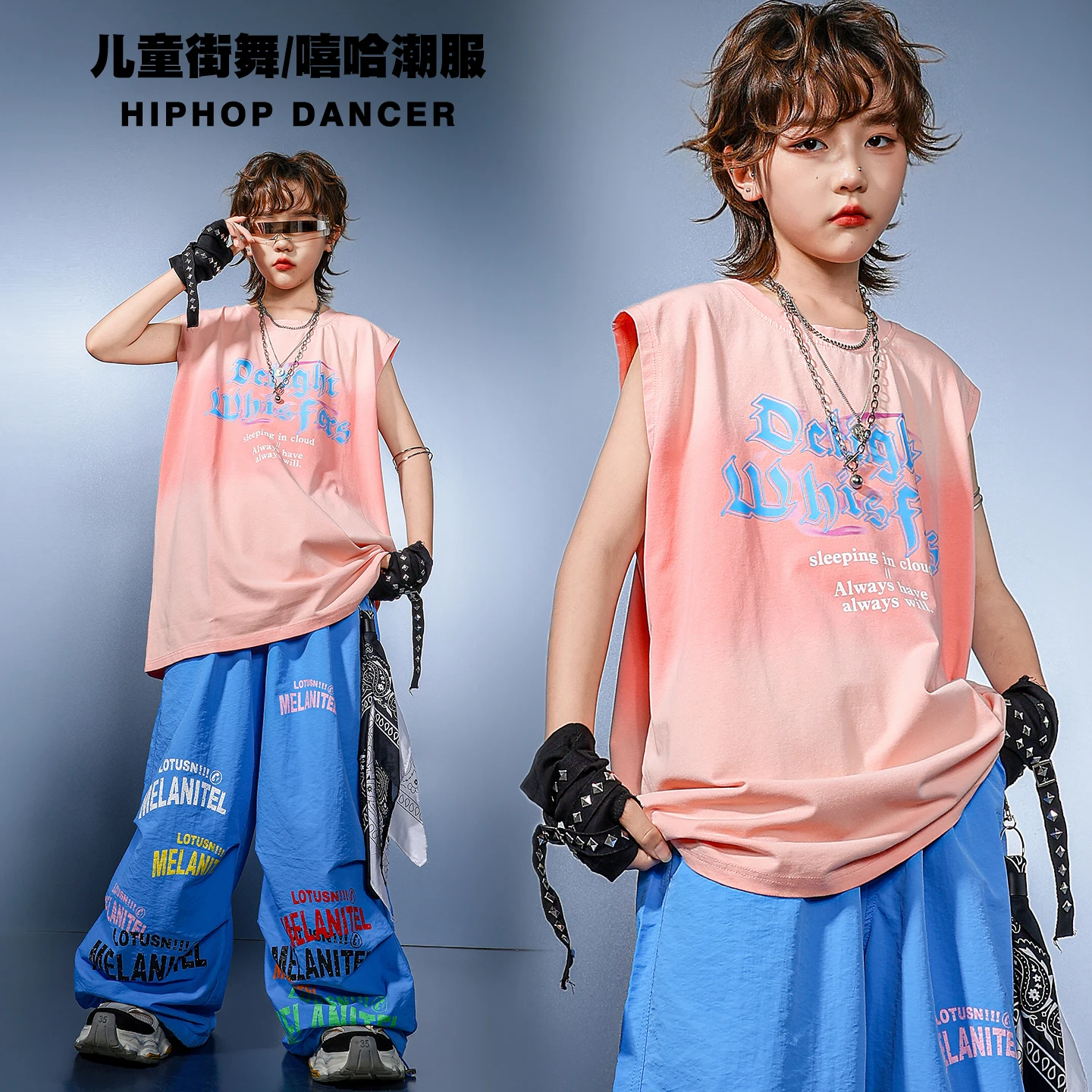 Camiseta de Hip Hop para niños, pantalones Cargo azules, trajes de baile callejero k-pop, ropa de calle para niños, conjuntos de ropa de Jazz para niños