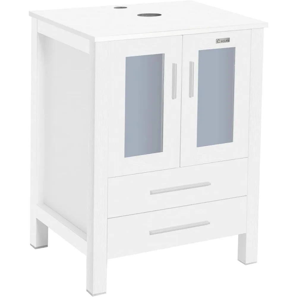 Armário com espelho branco com armário lateral, Banheiro Vanity Sink Combo, Set Pedestal Stand Wood, 60 in