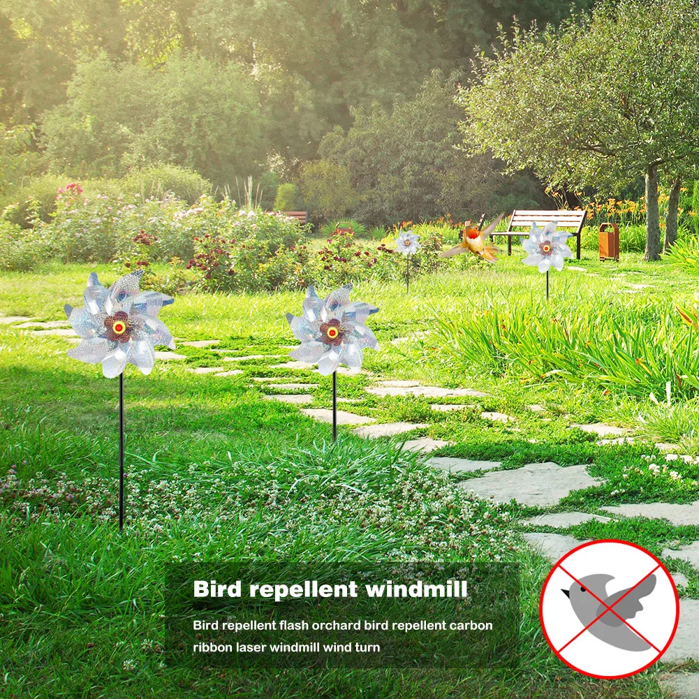 Garden Lawn Yard Decoration Bird Repeller Windmill Classic Practical Multi-functional  DIY Deterrent Silver Pinwheel