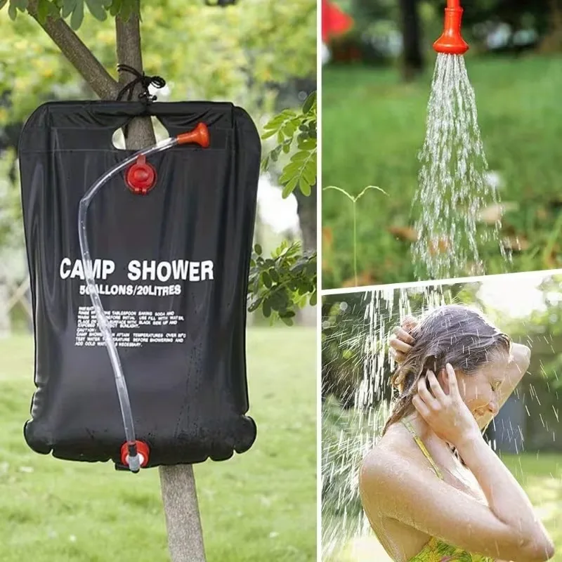 1Pc 20L Foldable Solar Shower Bag Outdoor Bath Water Bag Camping Sun Compact Heated Water Shower Bags Scrubbing Pool Accessories