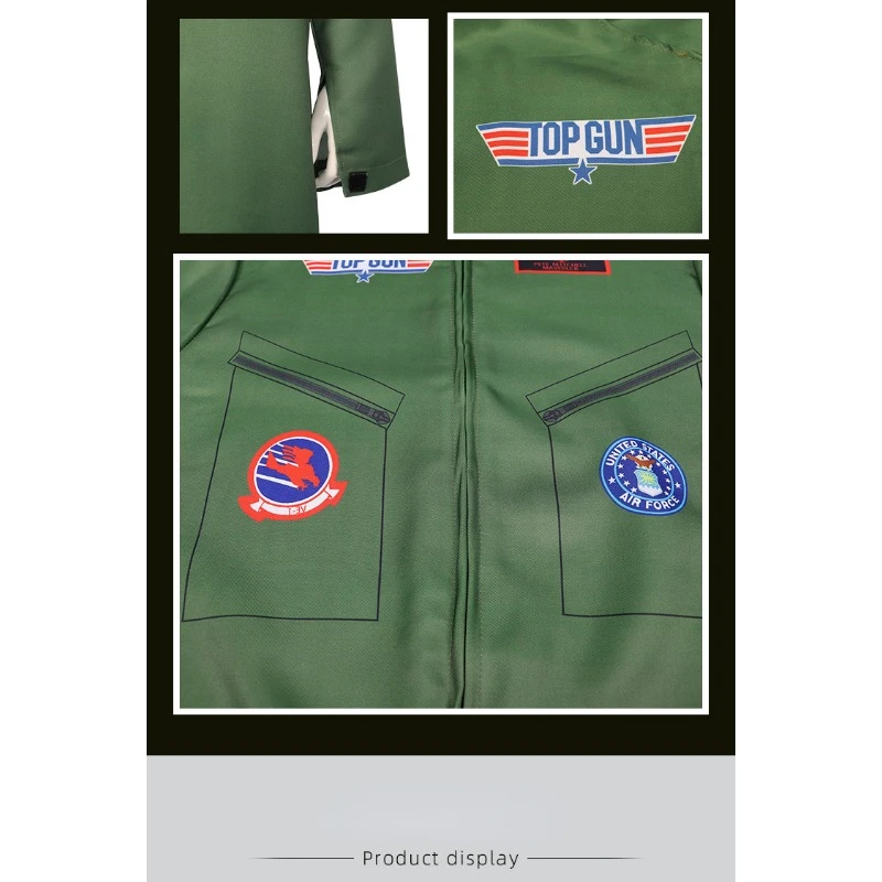 Top Gun Movie Cosplay American Airforce Uniform Halloween Costumes for Men Children Army Green Pilot Jumpsuit Astronaut