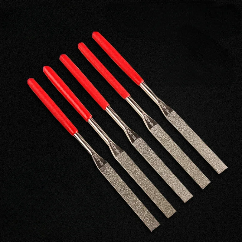 1pc Non-slip File Needle File Flat Metal Stone Grinding Plastic Handle Red Set Diamond Hot sale  tools