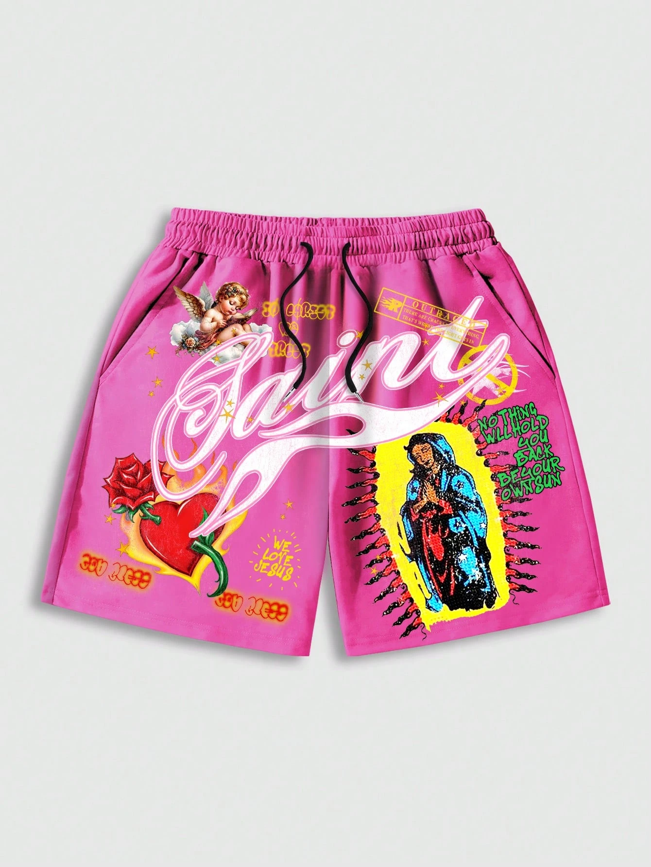 3d angel heart print men's swimsuit street hip hop casual shorts men's summer swimming shorts drawstring casual shorts