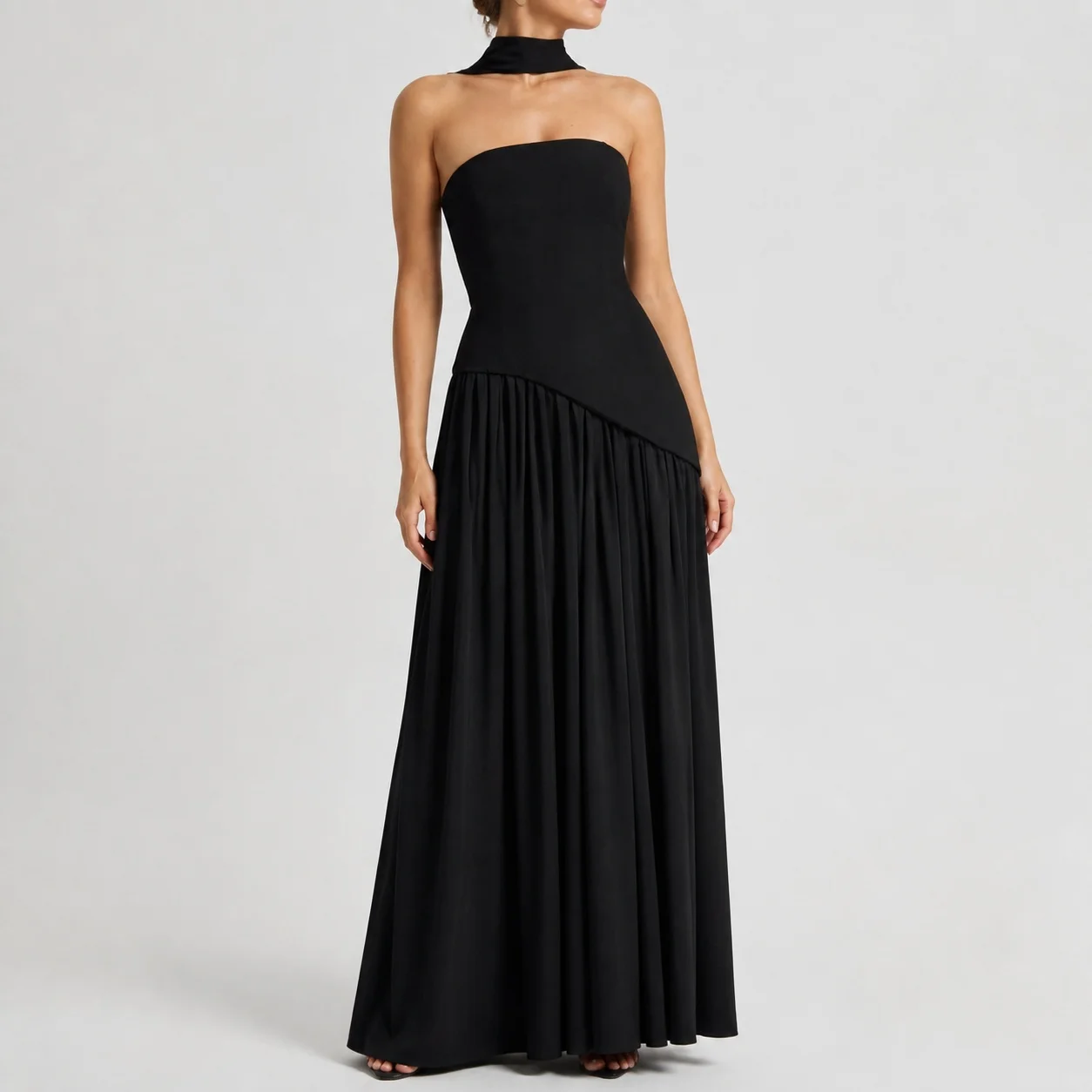 Women's Elegant Off Shoulder Backless Slit Long Solid Color Bodycon Dress for Wedding Guest Party Prom Wedding Party Pleated
