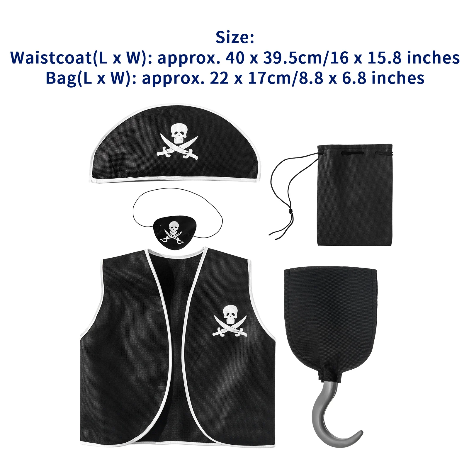 5Pcs Kids Boys Girls Halloween Costume Colony Pirate Cosplay Set Clubwear Gothic Pirate Dress Up Outfit Exotic Role Play Clothes