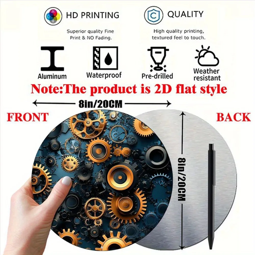 Steampunk Gear Mechanism 2D Flat High Definition Metal Wall Art Retro Industrial Black Gold Cogwheel Embossed Iron Painting Vint
