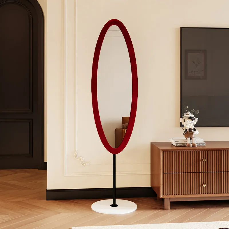 Oval Floor Mirror Moving Modern Full Body Standing Girls Bedroom Bathroom Luxury Mirror Long Espelhos Living Room Decorations
