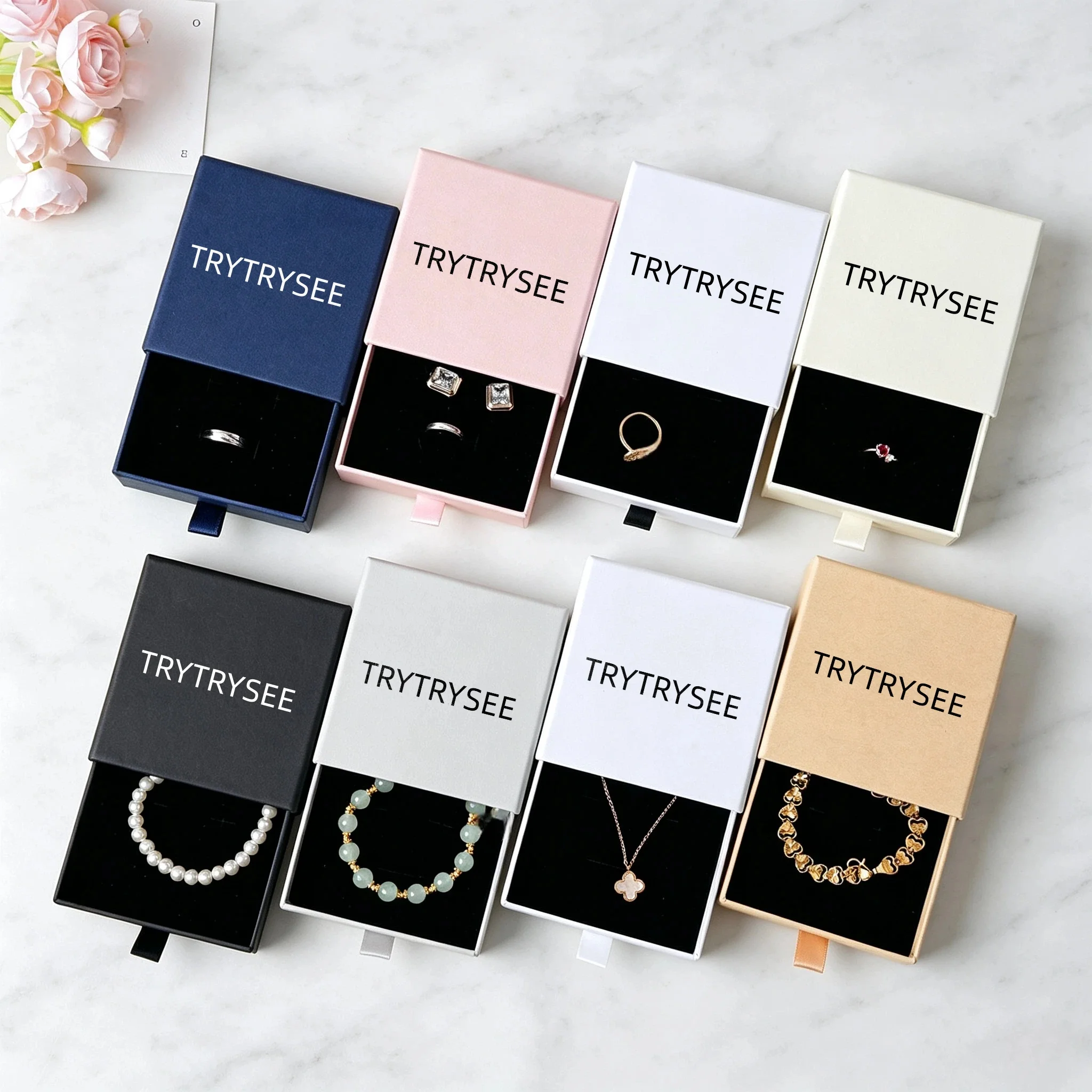 50pcs Personalize Logo Jewelry Gift Box Drawer Bracelet Earrings Necklace Ring Jewelry Gift Box Packaging Box Wholesale Supply