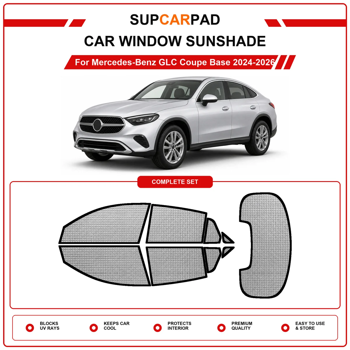 For Mercedes-Benz GLC Coupe Base 2024-2026 Pre‑Cut Auto Window Sunshade Anti‑UV Car Sun Visor Protector