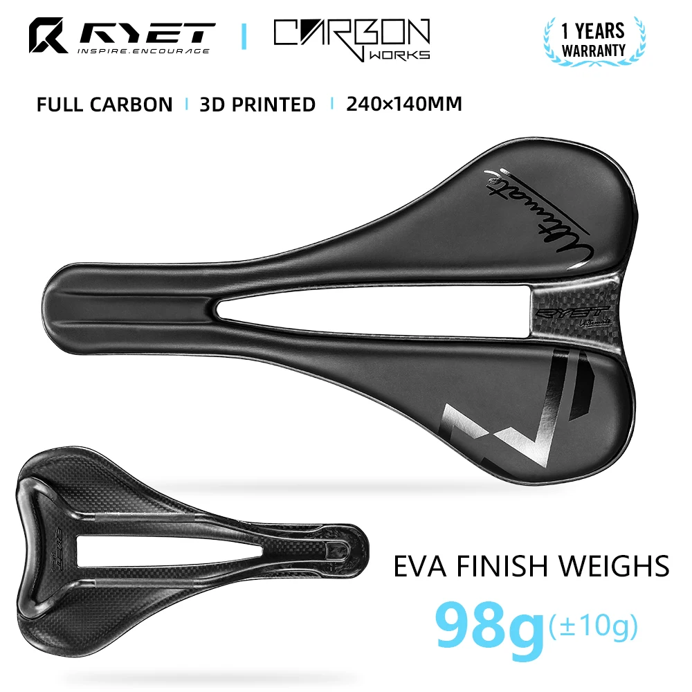 RYET Carbon 3D Printed Saddle 240mm ×140MM Superlight  98g 7*9 Bike Seating For Men Women Triathlon Road MTB Mountain Gravel