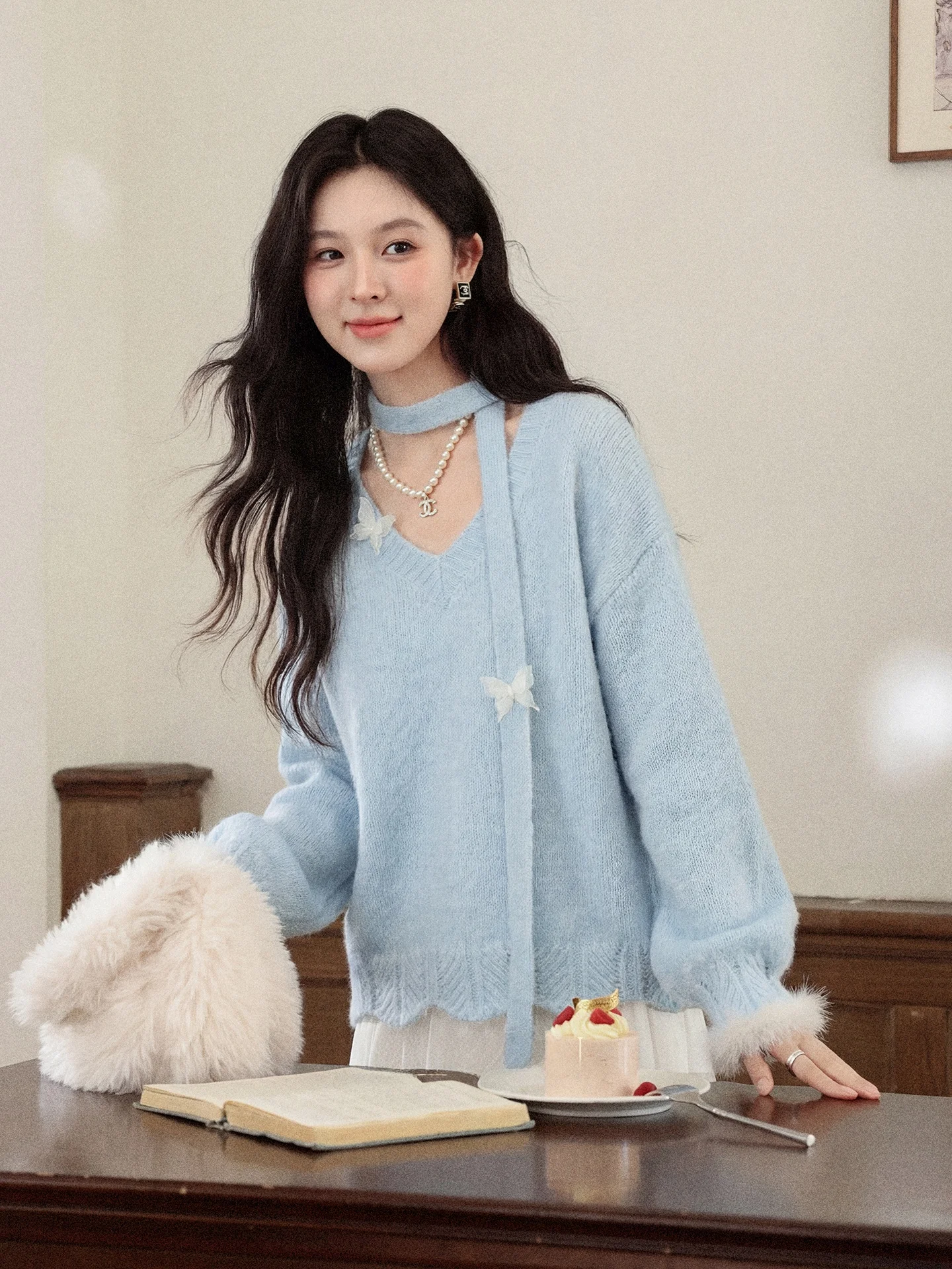 

Blue Knitted Sweater Women's Loose Fit Casual Sle with Sa Korean Sle Sea Breeze Design Autumn Top for Young Women