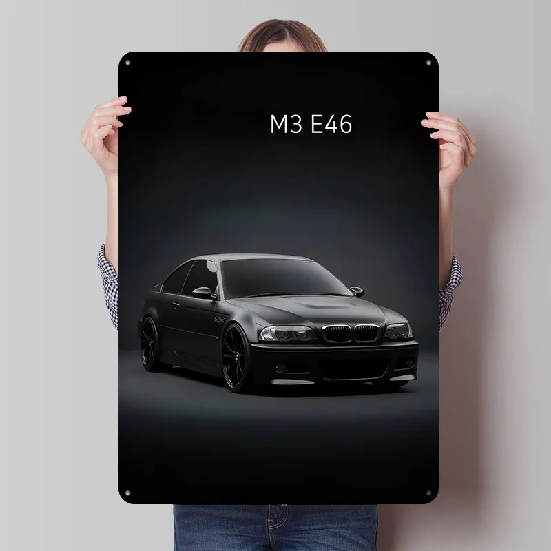 Black Sports Car M3 E46 Printed Poster Customized Wall Art Retro Vintage Metal Tin Signs for Garage Room Decorations Man Cave