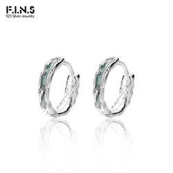 F.I.N.S Korean Mint Green S925 Sterling Silver Uneven Earrings Texture Fold Geometric Small Hoops Ear Buckle Fine Jewelry
