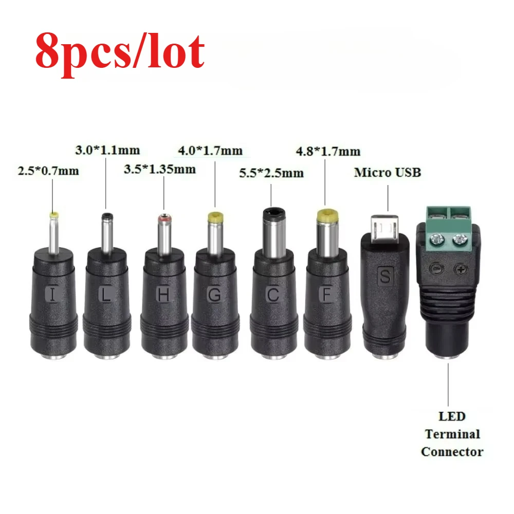8 Stücke AC DC 5,5x2,5mm Netzteil Anschlüsse Kits Universal Laptop LED Terminal Micro USB Versorgung Stecker Stecker Jack Sets