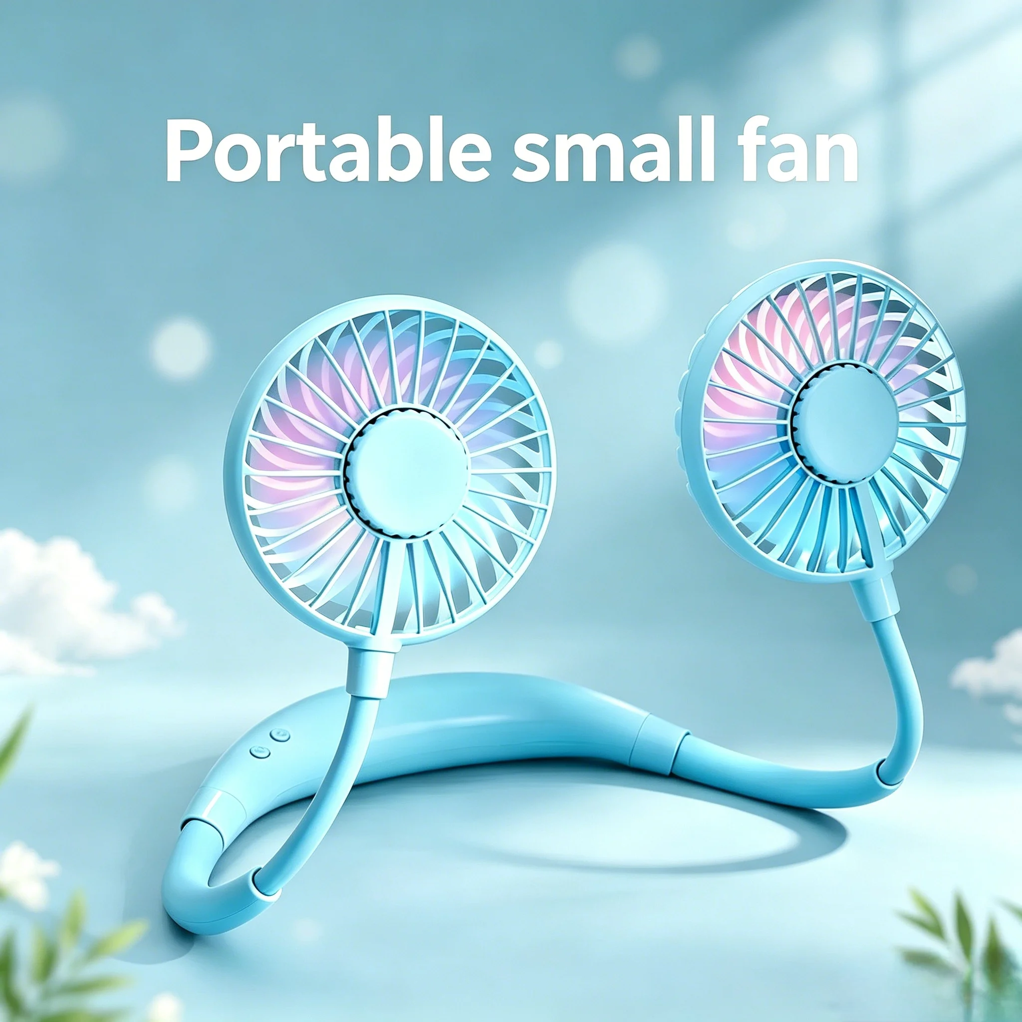 

USB Rechargeable Mini Sport 3-Speed Adjustable Neck Dual Fan For Home Office Outdoor Travel Portable Hanging Neck Fan For Summer
