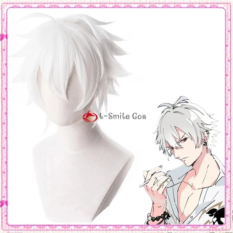 x;3,f6'b7\g,Aohitsugi Samatoki Wig DRB HypnosisMic Cosplay Anime Short White Hair Heat Resistant Wigs + Wig5;h7'b8\f,4/