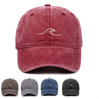 1Pcs Neutral and Fashionable Wave Pattern Embroidered Baseball Cap, Retro Washed Duckbill Cap Suitable For Outdoor Sports