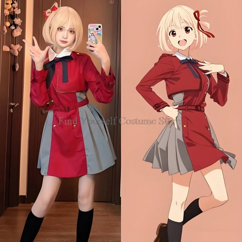 Nishikigi Chisato Anime Lycoris Recoil Cosplay Costume Dress Inoue Takina JK Uniform Wigs Christmas Halloween For Women Girls