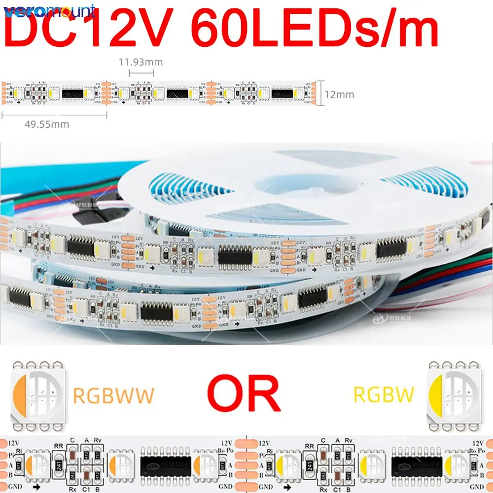 Imagem -04 - Pixel Endereçável Led Strip Dmx512 Padrão Ucs512c4 ic 16pin Rgbw Rgbww 5050 em 60 Leds 120leds m Ip20 Ip65 Ip67 5m cc 12v 24v