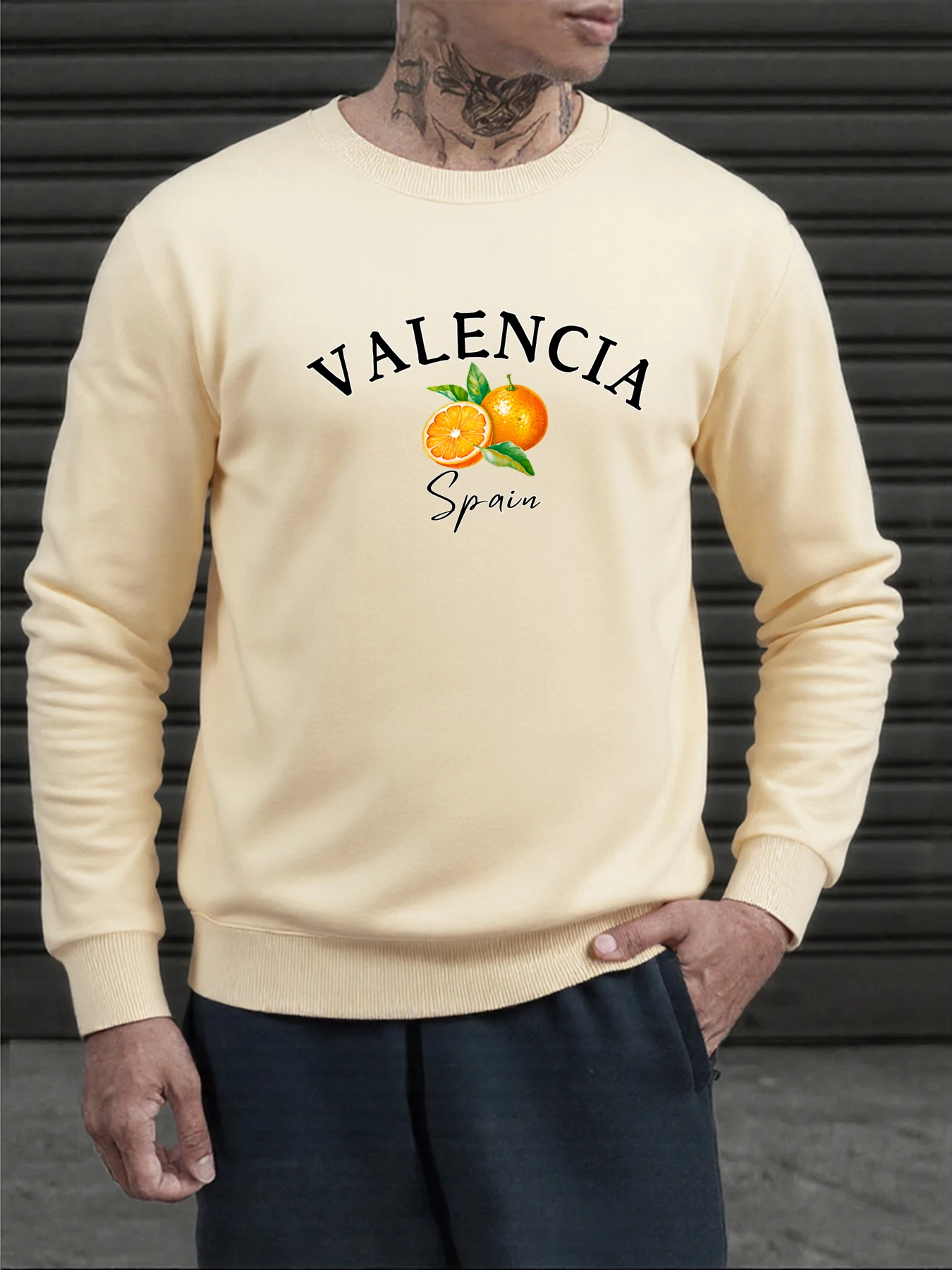 Sudaderas con estampado naranja de Valencia España para hombre, jerséis suaves de lana, ropa deportiva de calle de gran tamaño, ropa informal Unisex de otoño
