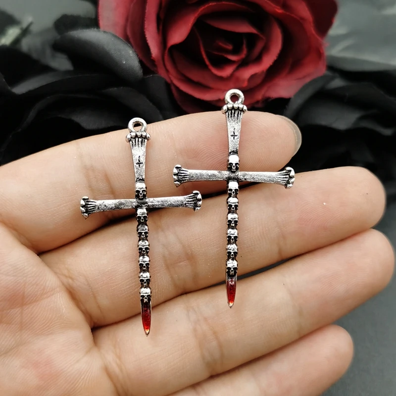 5pcs Goth Vintage Skull Cross Pendant Enamel Cross DIY Crafts Making Findings Handmade Jewelry