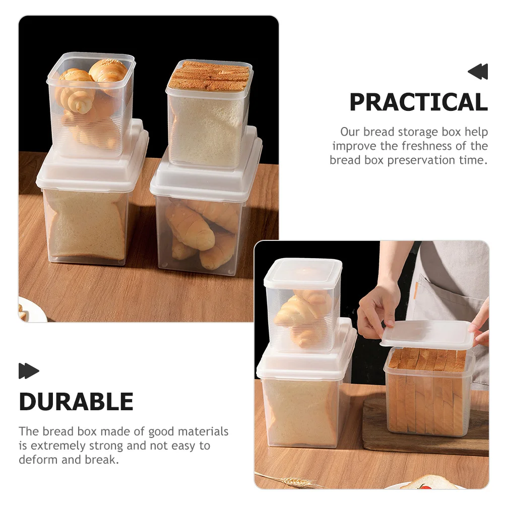 

2Pcs Transparent Bread Storage Box for Kitchen Countertop - Fresh Keeping Plastic Bread Container Organizer for Rolls Sandwiches