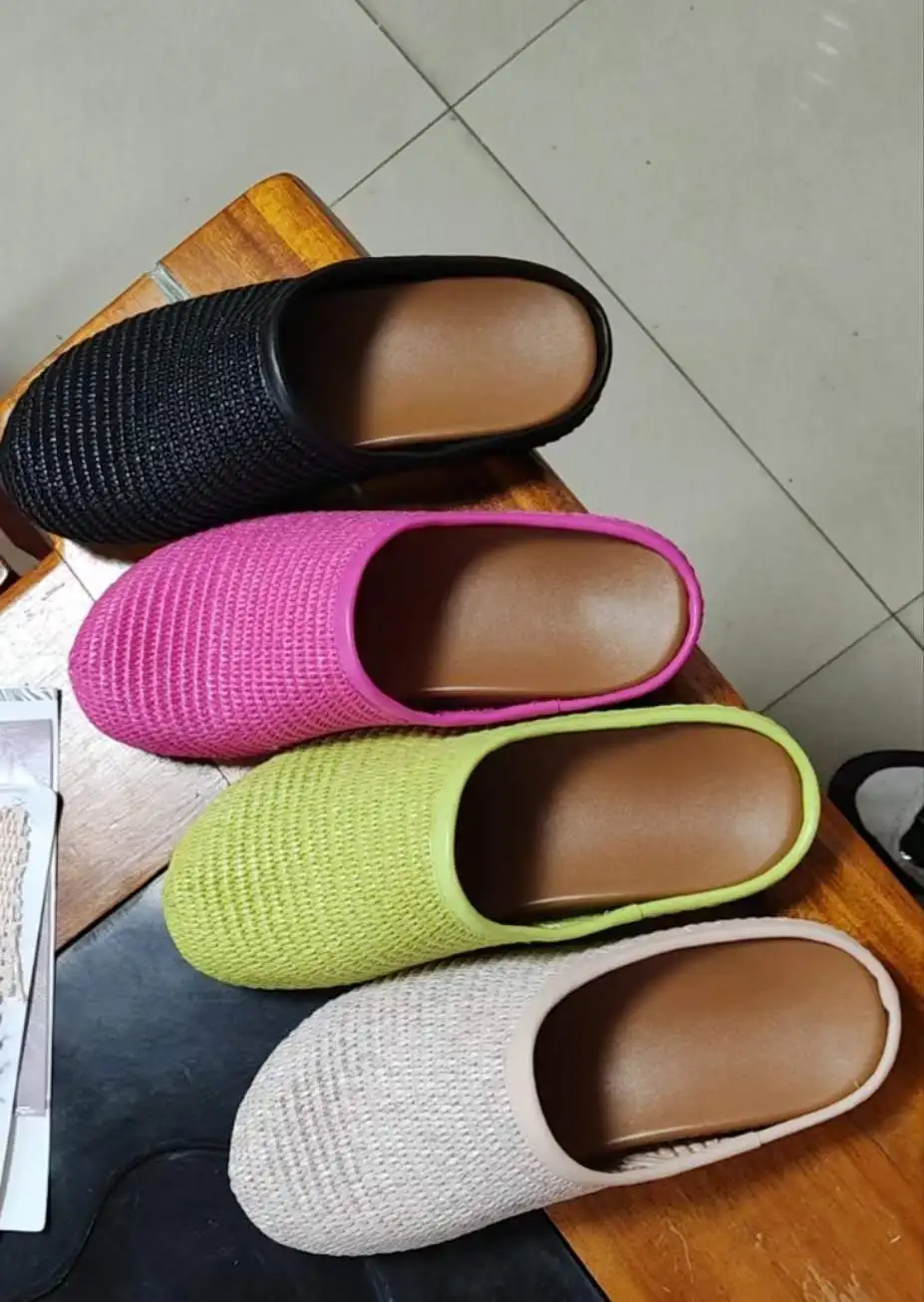 

Braid Colorful Slippers Cover Round Toe Flats Solid Slip-on Women Shoes Summer Leisure Consise Footwear Fashion Sandals Lady