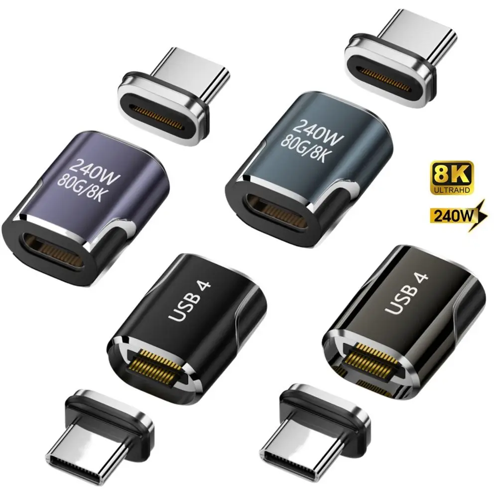 PD 240W USB-C Magnetic Adapter 80Gbps 8K 60HZ Type C Converter Female to Male Full Function USB4.0 Adapter for Thunder-bolt 3/4