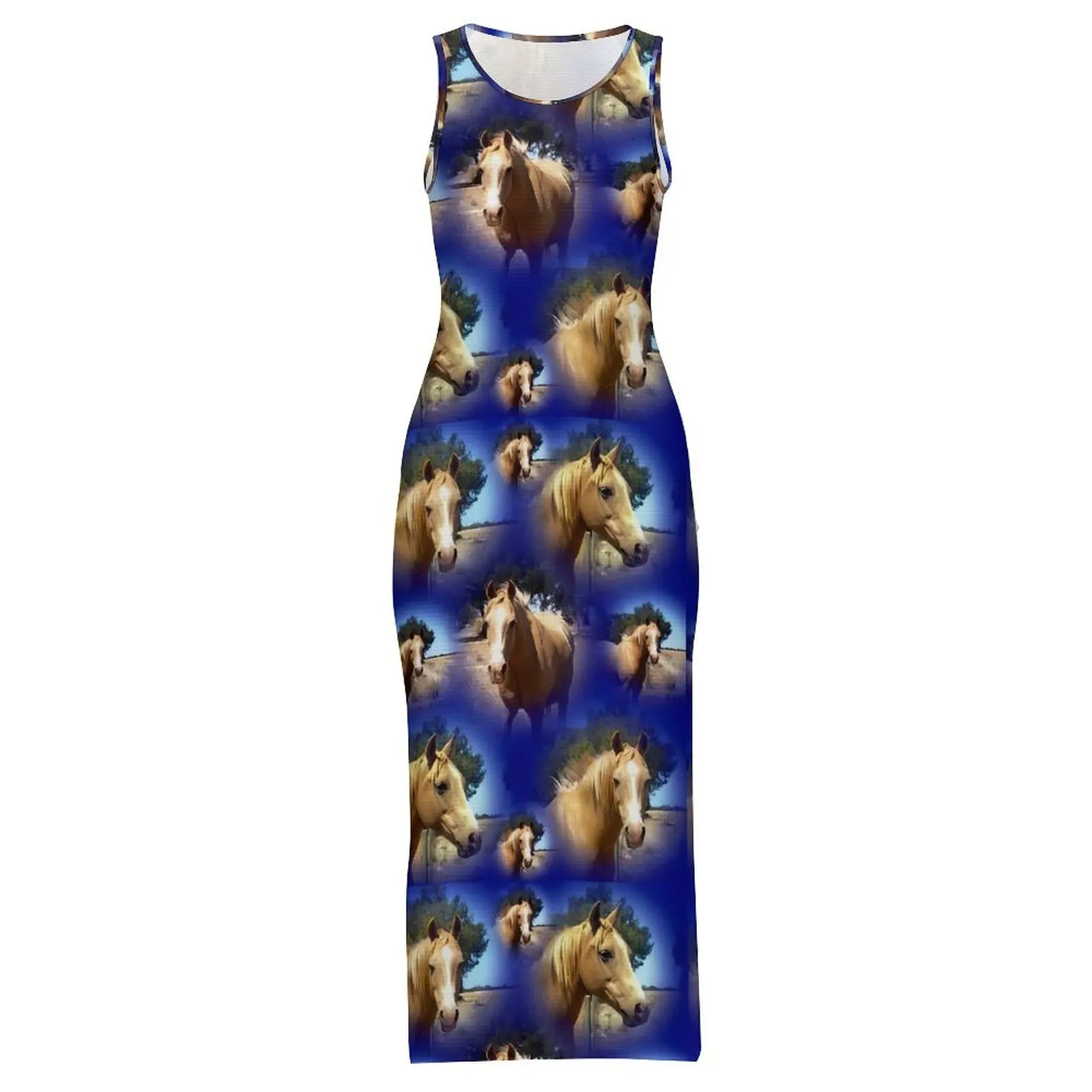 Palomino cavalo vestido sem mangas animal impressão estilo rua maxi vestidos retro bodycon vestido feminino gráfico oversize